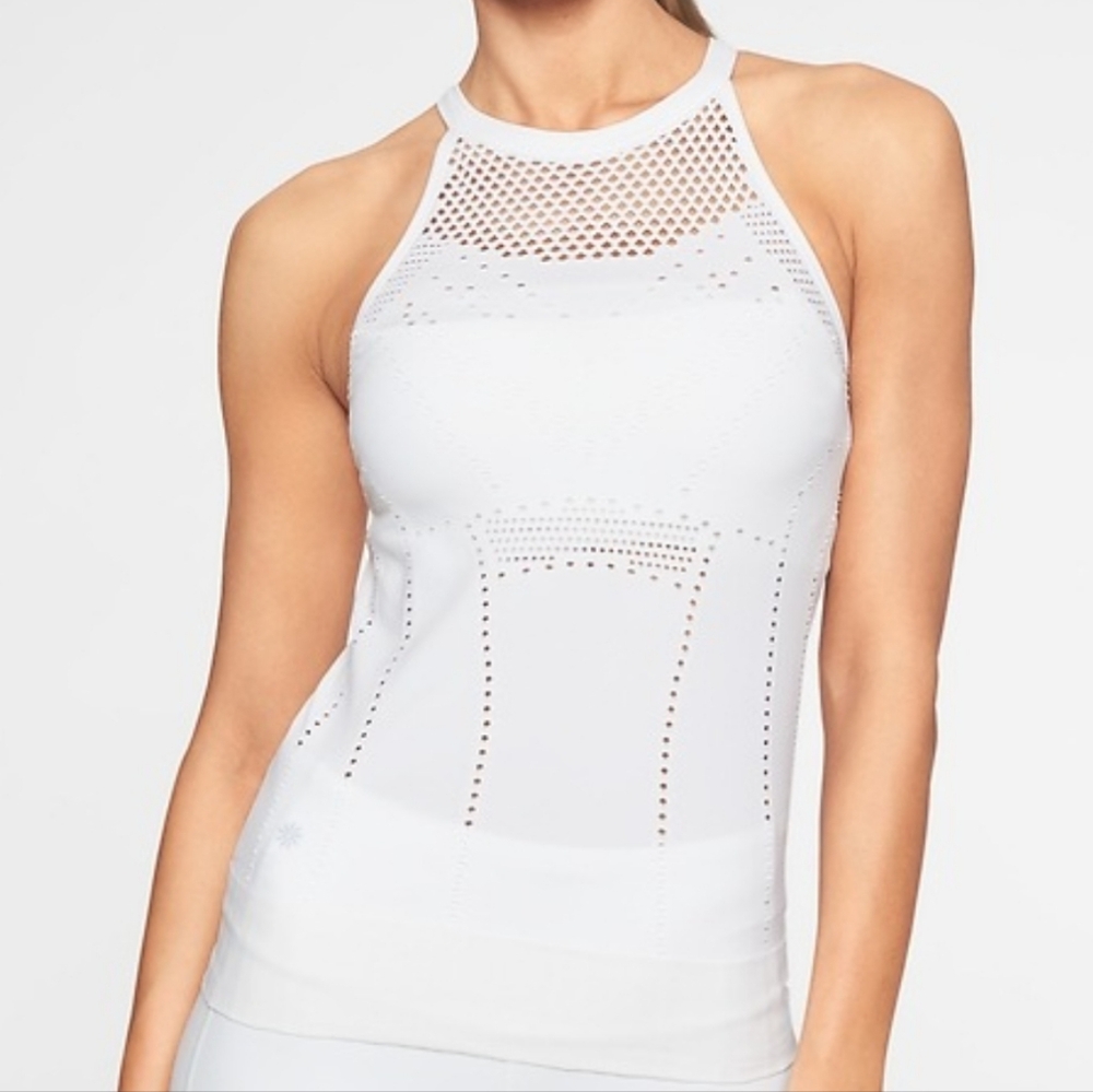 Athleta Women Diamond Mesh Trophy Tank White SzXS Athletic‎ Gym